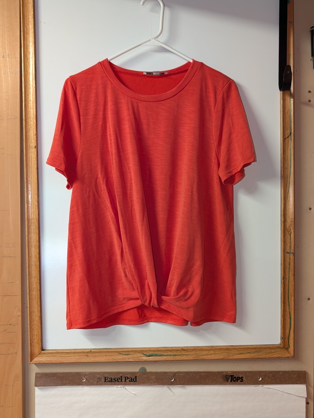 Green Envelope Twist-Front Short Sleeve Tee - Coral Red
